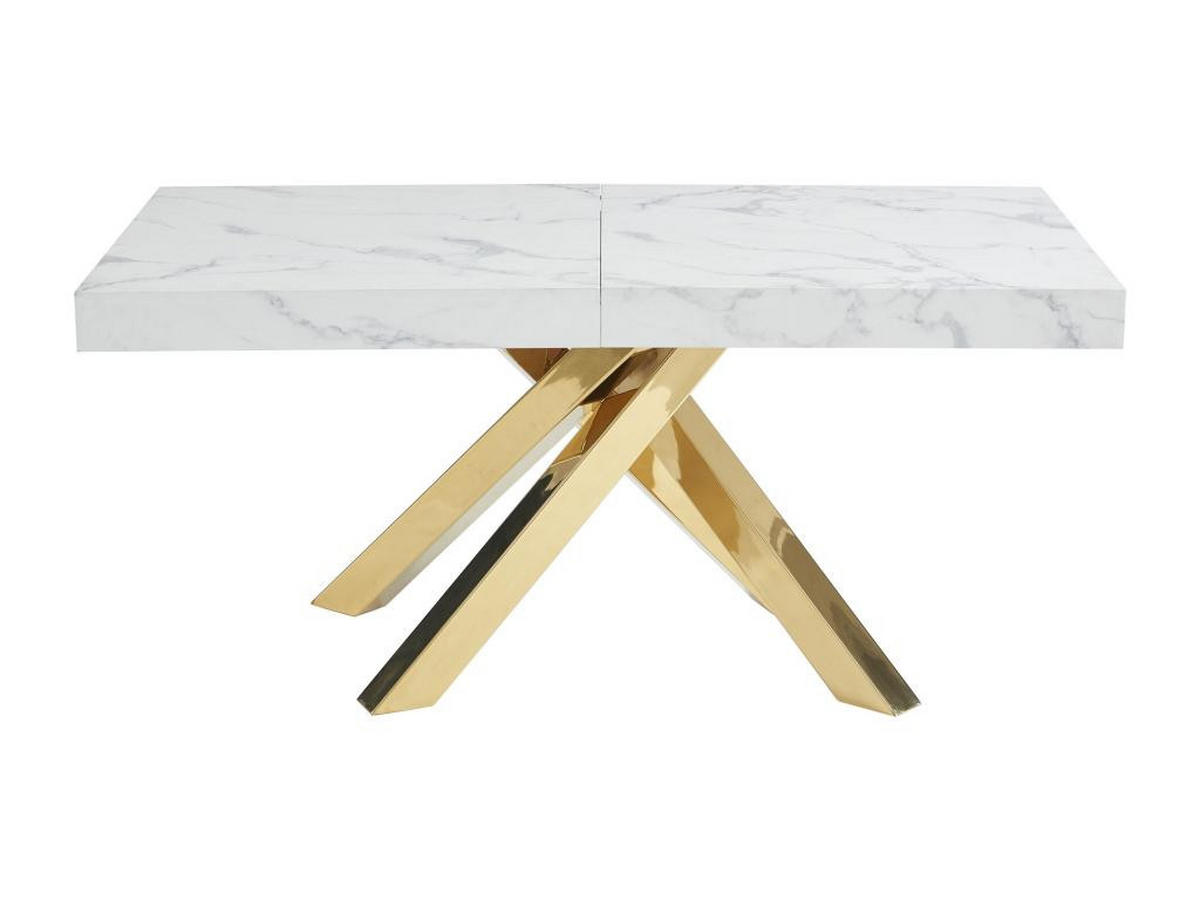 ESSTISCH ausziehbar - 6 bis 10 Personen - MDF & Metall - Marmor-Optik Weiß & Goldfarben - CATONAV - Weiß, Holz (240/90/75cm) - Vente-Unique
