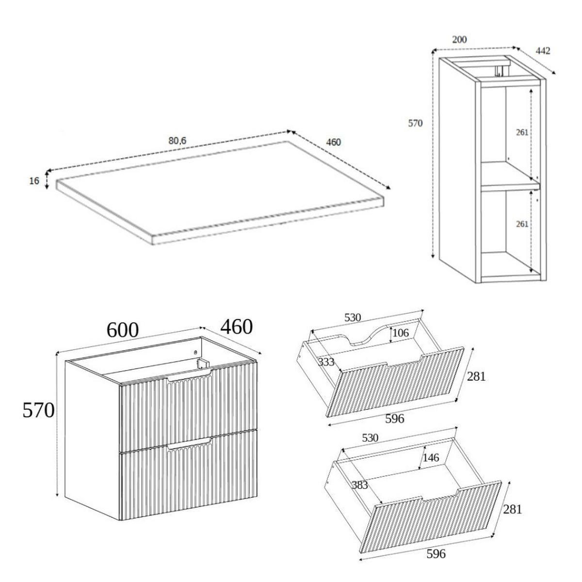 BADEZIMMERSCHRANK : Beige/Eiche Craft, 80 (60 + 20) x 58,6 x 46 cm - Beige/Braun, Holzwerkstoff (80/58.6/46cm) - 3XE LIVING