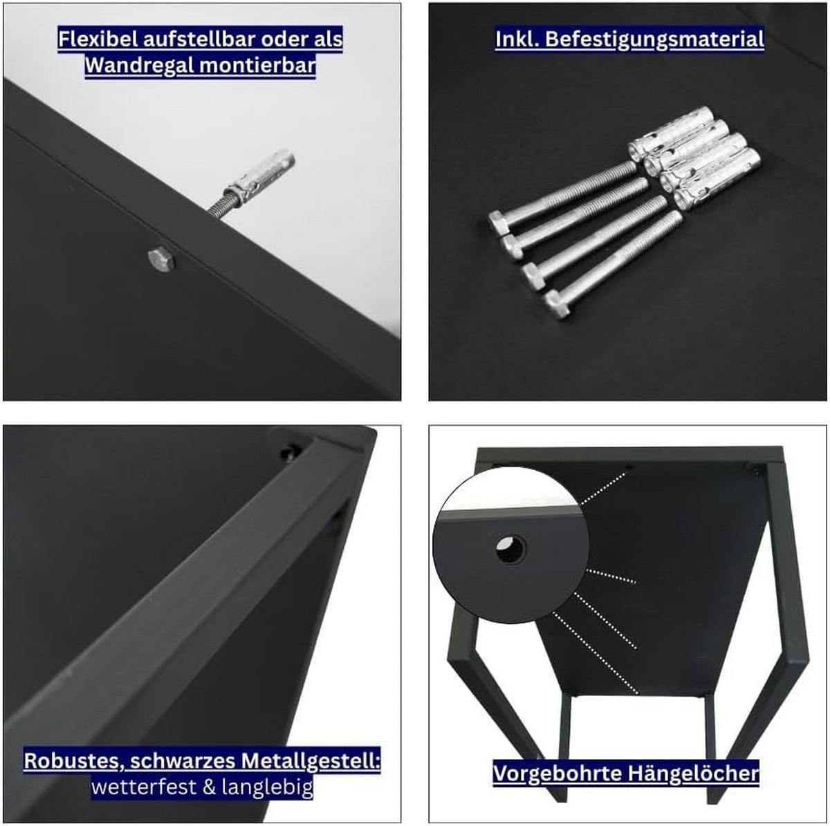 KAMINHOLZREGAL Phoenix innen & außen für Wandmontag 92x41x31cm Schwarz - Schwarz, Metall (41/92/31cm) - PROREGAL