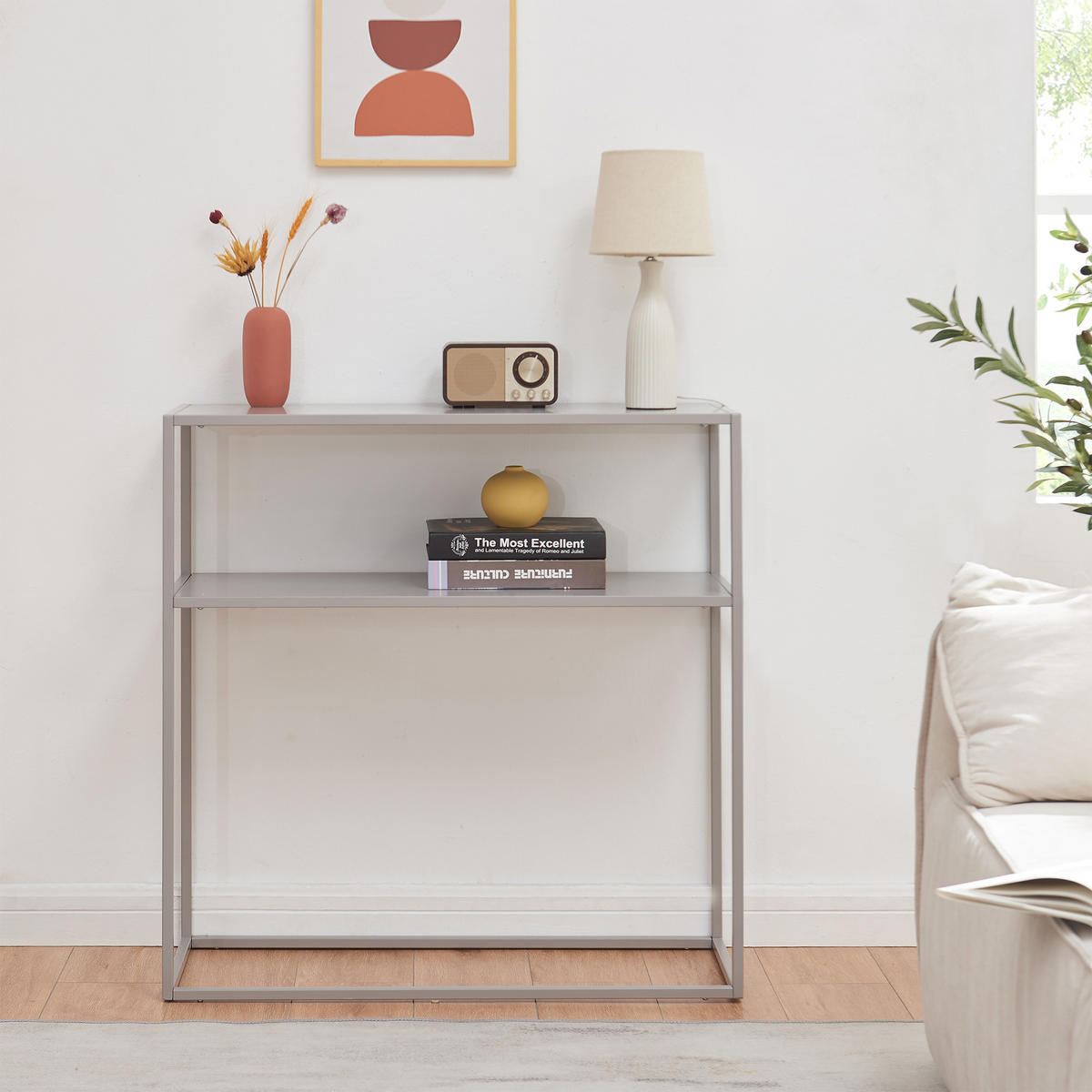 KONSOLENTISCH Kuhmo - Hellgrau, Metall (30/80/80cm) - [en.casa]