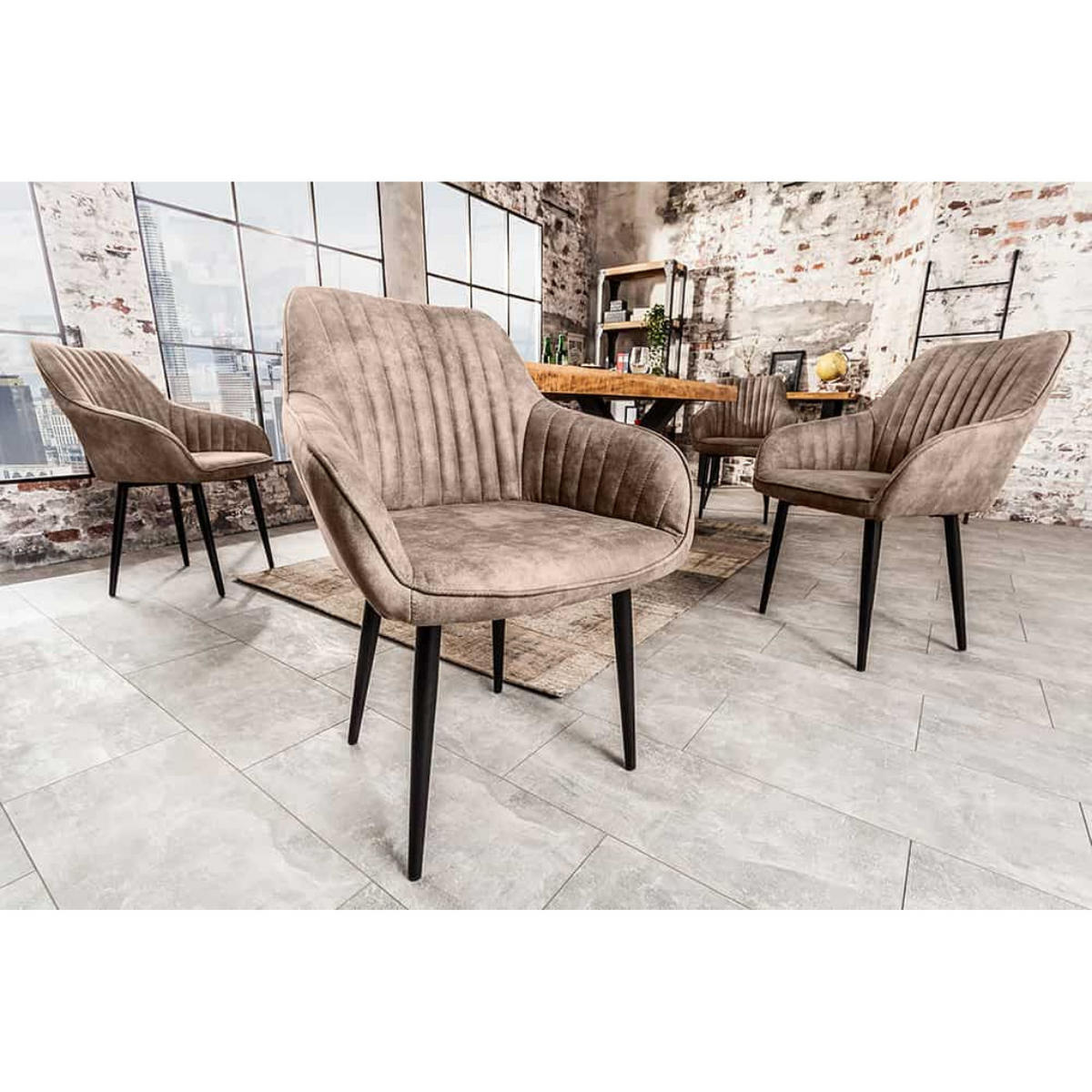 ARMLEHNSTUHL TURIN Microfaser Vintage Taupe - Taupe/Schwarz, Textil/Metall (60/84/61cm) - riess-ambiente
