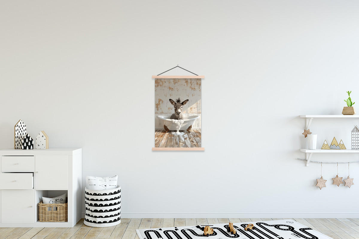 POSTER Esel - Tiere - Badewanne - Schaumstoff 60x90 cm - Weiß, Textil (60/90/0.15cm) - MuchoWow