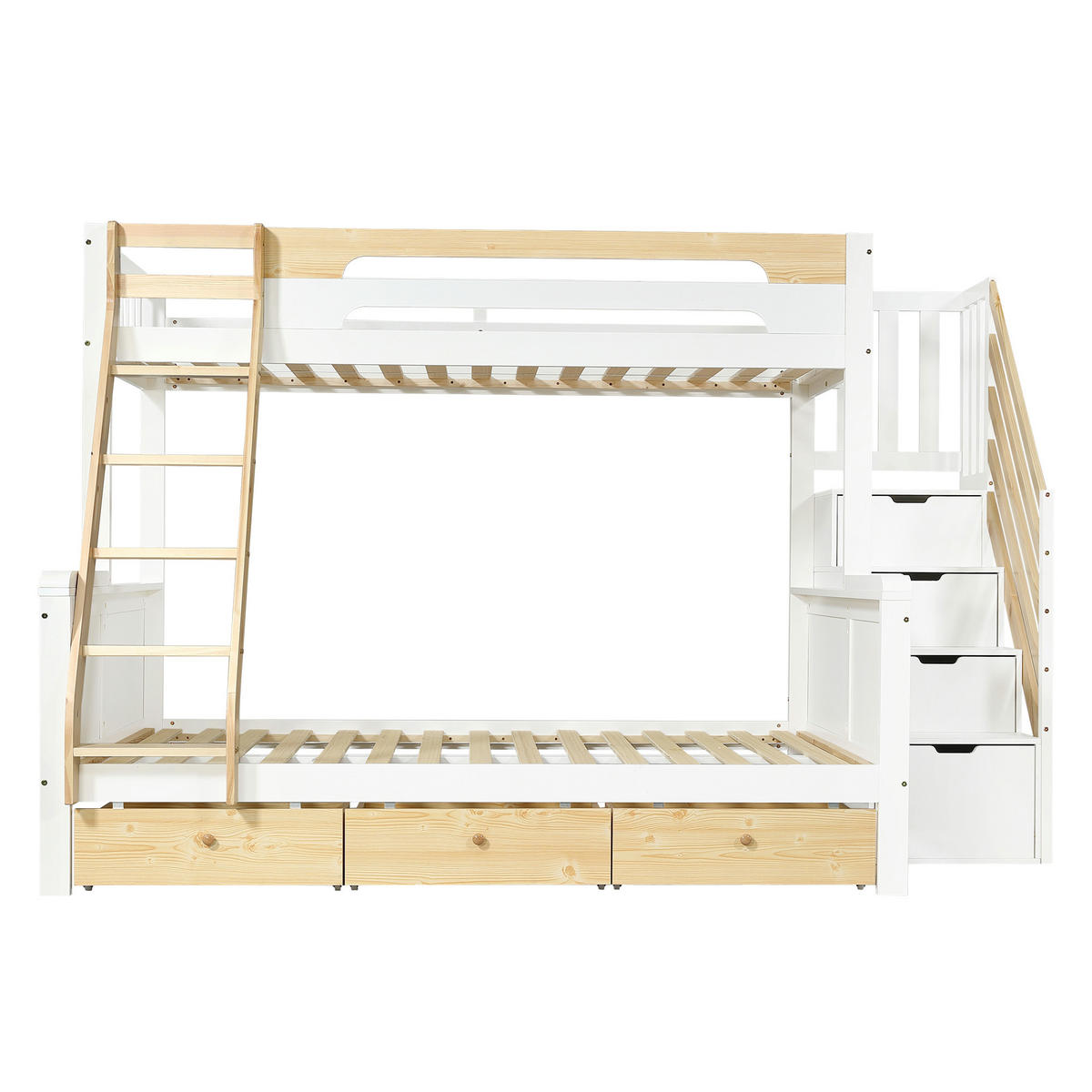 ETAGENBETT 90/140/200 cm mit Stauraumtreppe, DE-41778, in Weiß/Natur - Weiß/Naturfarben, Holzwerkstoff (140/200cm) - ComfortXL