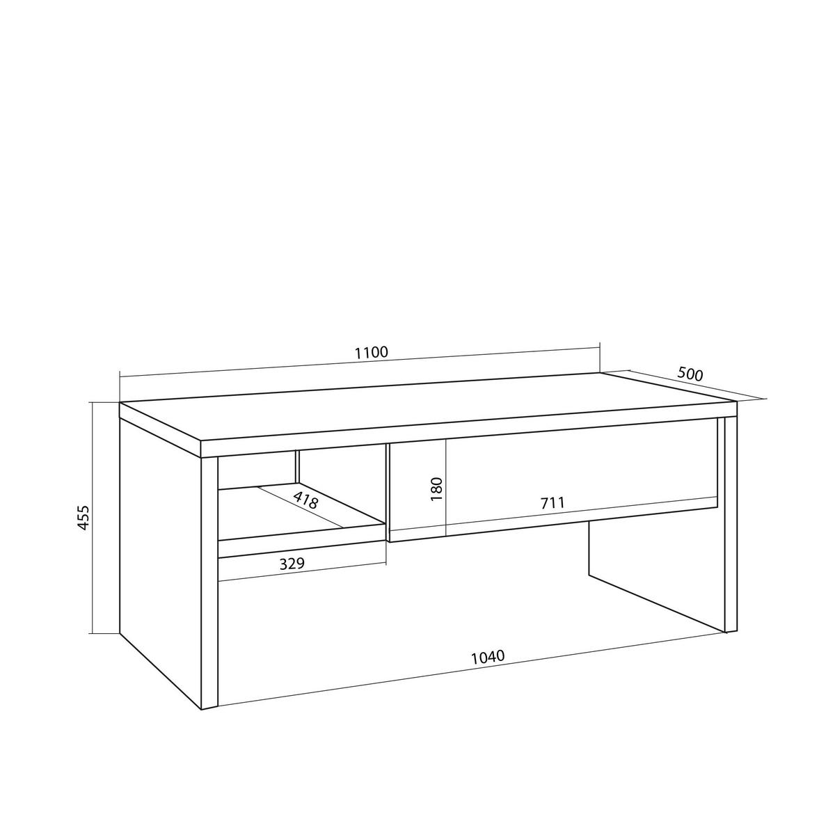 COUCHTISCH, Beistelltisch, eiche, schwarz, 110/50/45cm - Eichefarben, Holzwerkstoff (110/50/45cm) - Skraut Home
