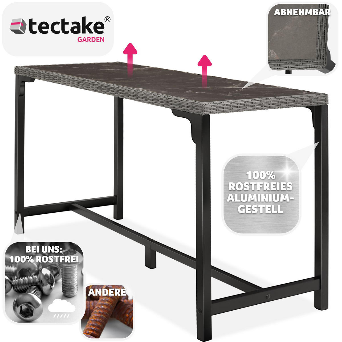 GARTENTISCH Lovas,161 x 64,5 x 99,5 cm,grau - Grau, Kunststoff (161/64.5/99.5cm) - tectake