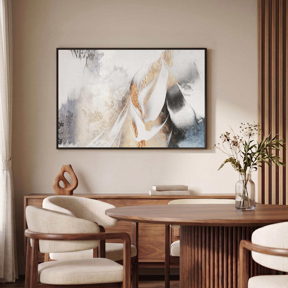 LEINWAND Bilder mit Rahmen - Luxus - Abstrakt - Gold - Weiß - 90x60 - Goldfarben, Textil (90/60cm) - MuchoWow