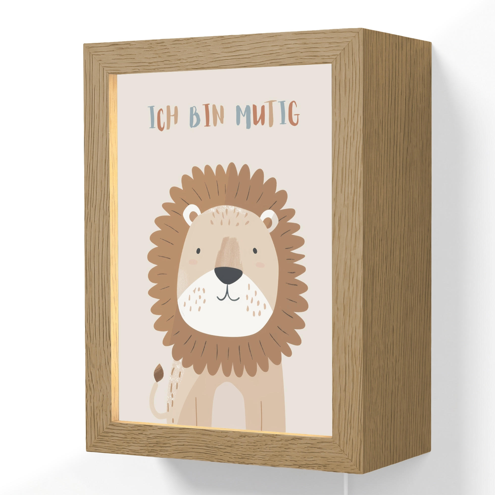 WANDLEUCHTE Löwe - Beige - Tier - Mutig - Zitat 15x20 cm - Beige, Holzwerkstoff (15/20/8cm) - OnlyWow
