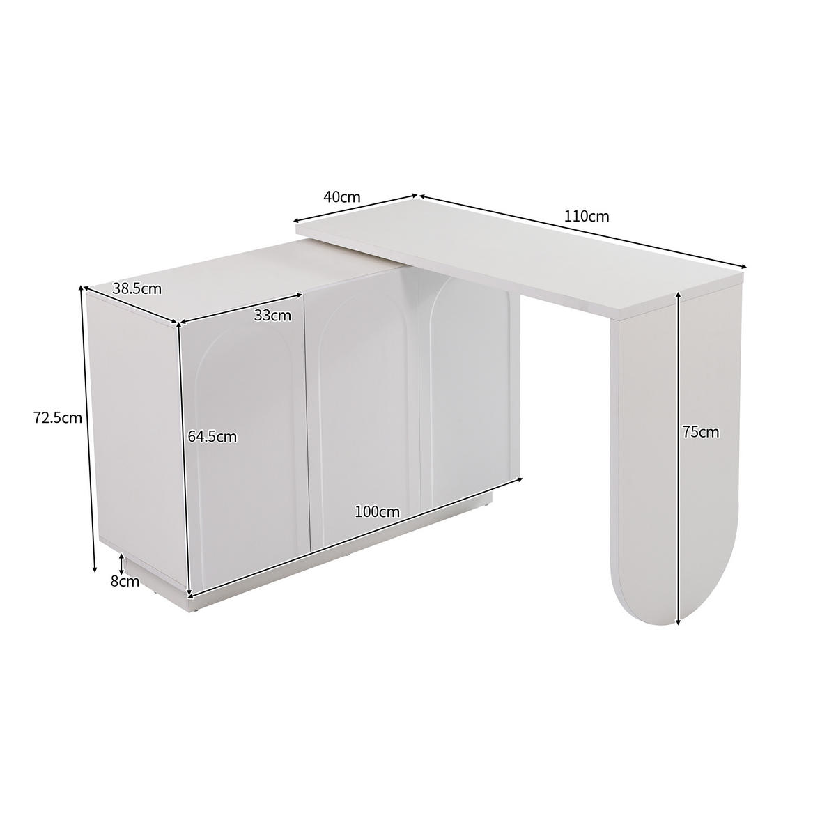 ECKSCHREIBTISCH Weiß 110/40/75 cm drehbar L-Form mit Schrank - Weiß, Holzwerkstoff (40/110/75cm) - PANGIVO