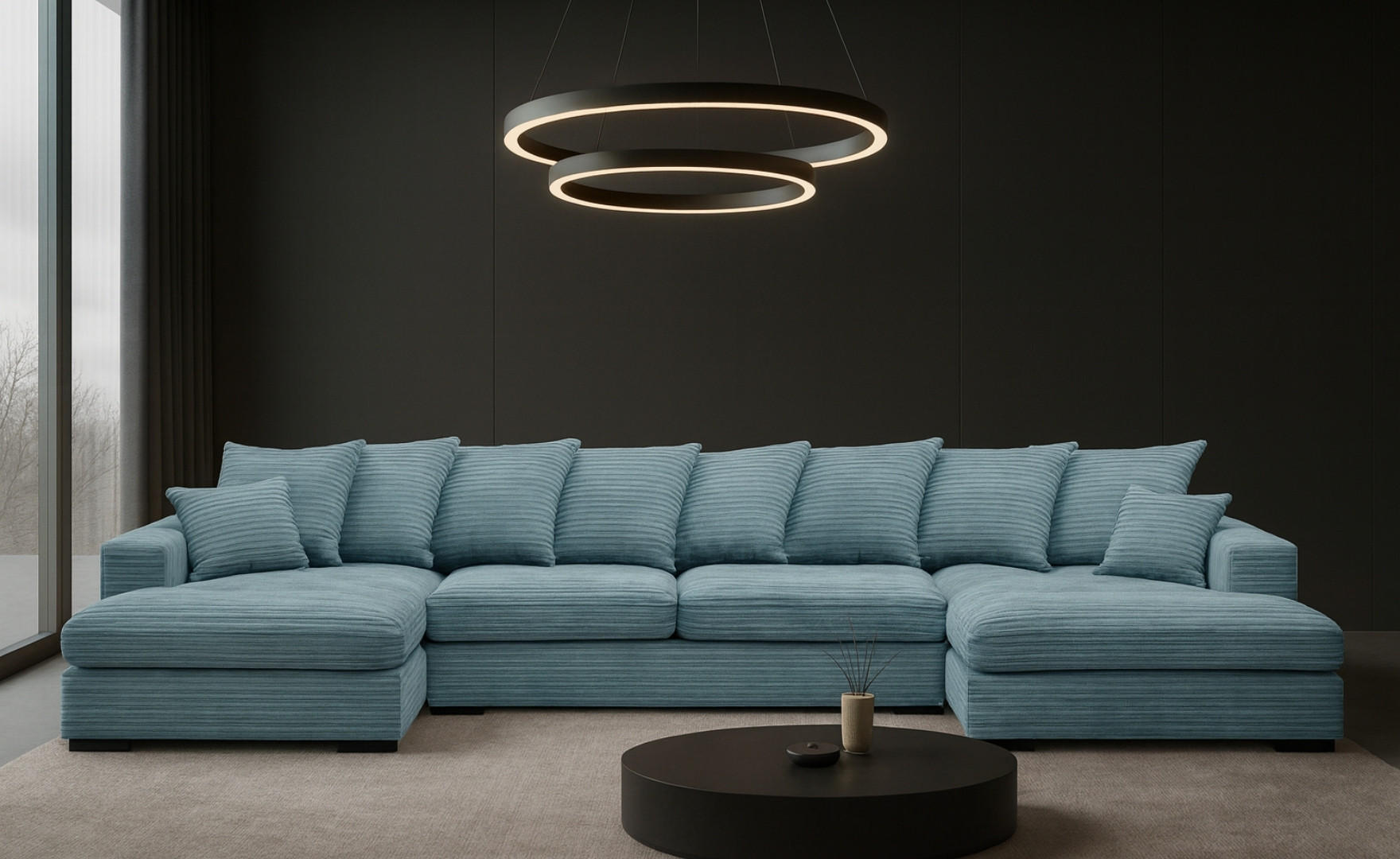 ECKSOFA mit Schlaffunktion und Bettkasten Couch U-form Gabon Stoff Zoom Hellblau - Hellblau, Holz (373/155cm) - Kaiser Möbel