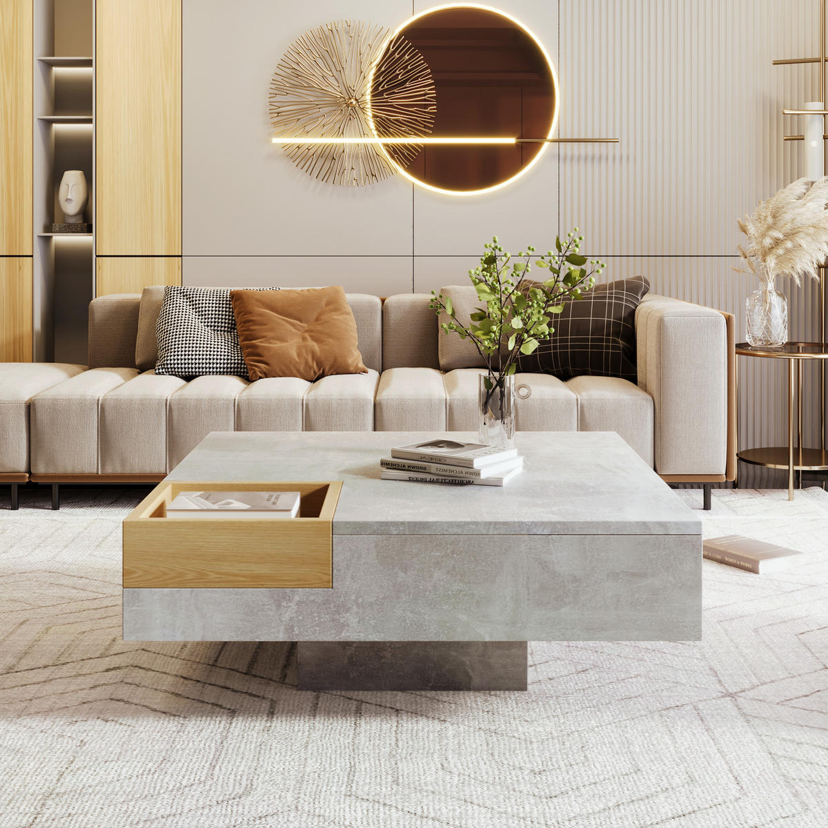 COUCHTISCH 72/72/30 cm grau mit herausnehmbarer Aufbewahrungsbox aus Holz - Grau, Holzwerkstoff (72/72/30cm) - OKWISH