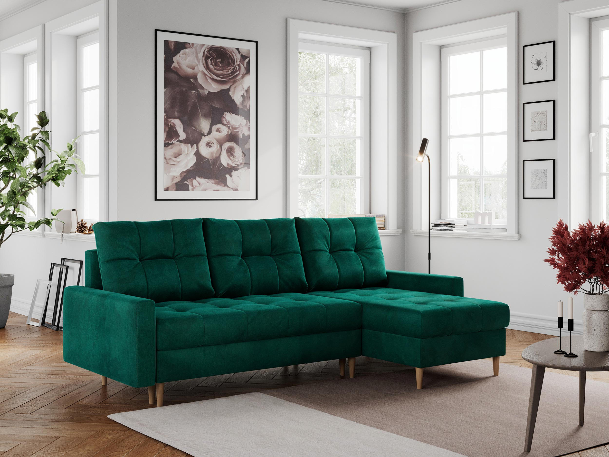 ECKSOFA Colin Velvet Dunkelgrün - Dunkelgrün/Braun, Holz/Textil (220/140cm) - MKS