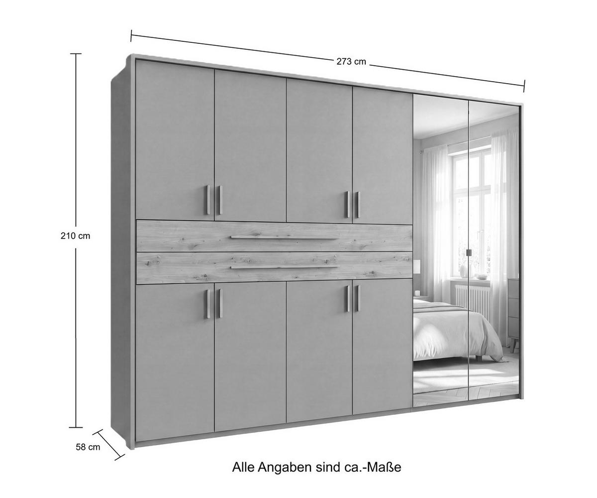 DREHTÜRENSCHRANK B273/H210/T58 cm Beige Grau, Kleiderschrank m. Passepartout, 2 Spiegel, 2 Schubkästen & Griffen in Eiche Artisan Dekor / 22651 - Greige/Eiche Artisan, Holzwerkstoff/Kunststoff (273/210/58cm) - luma-home