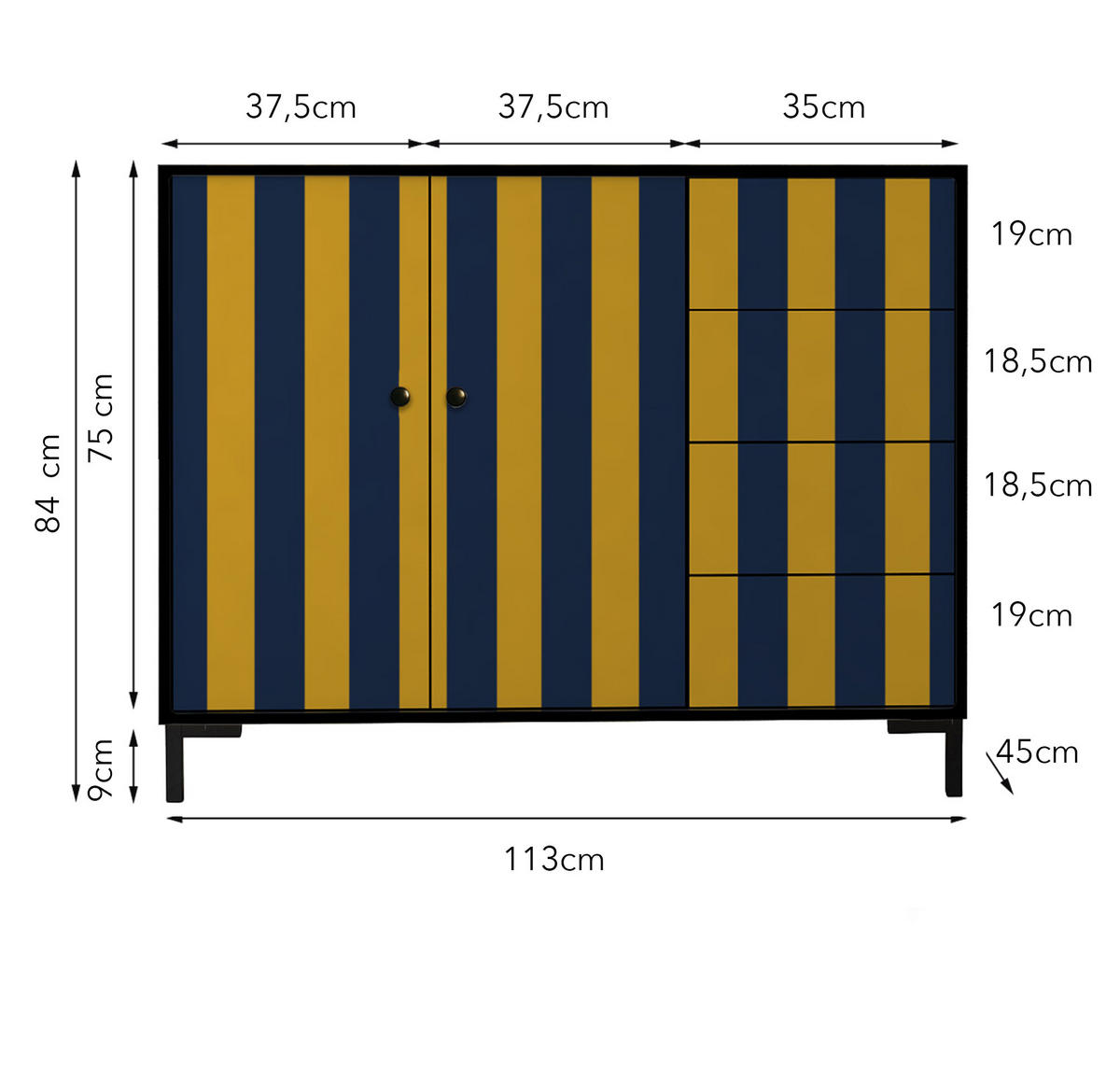 KOMMODE mit 2 Türen und 4 Schubladen aus MDF mit Walddruck WILMA - Gelb, Holzwerkstoff (45/84/113cm) - RNT By Really Nice Things