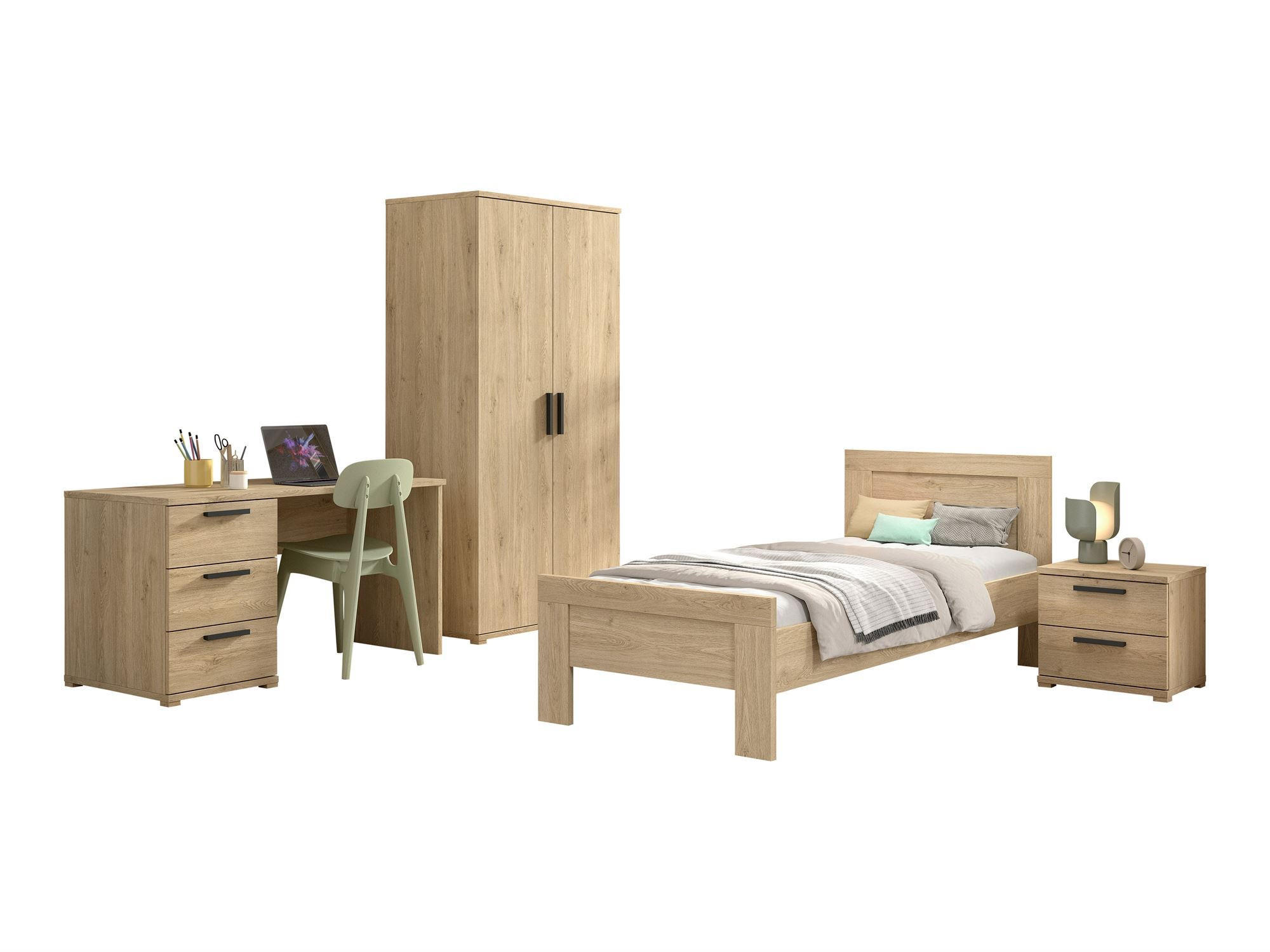 JUGENDZIMMER Set Keelia Eiche Melamin 4tlg Möbel - Eichefarben, Kunststoff (100/1/200cm) - 58aufmkessel
