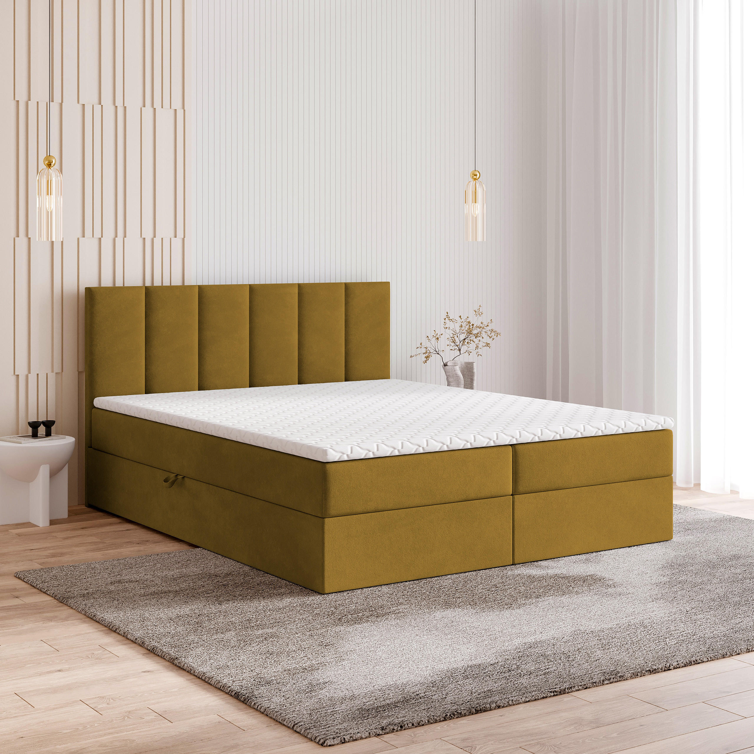 BOXBETT MERIL 140x200 cm mit Matratze und Topper - Gelb - Gelb, Holz (140/200cm) - MASSENO