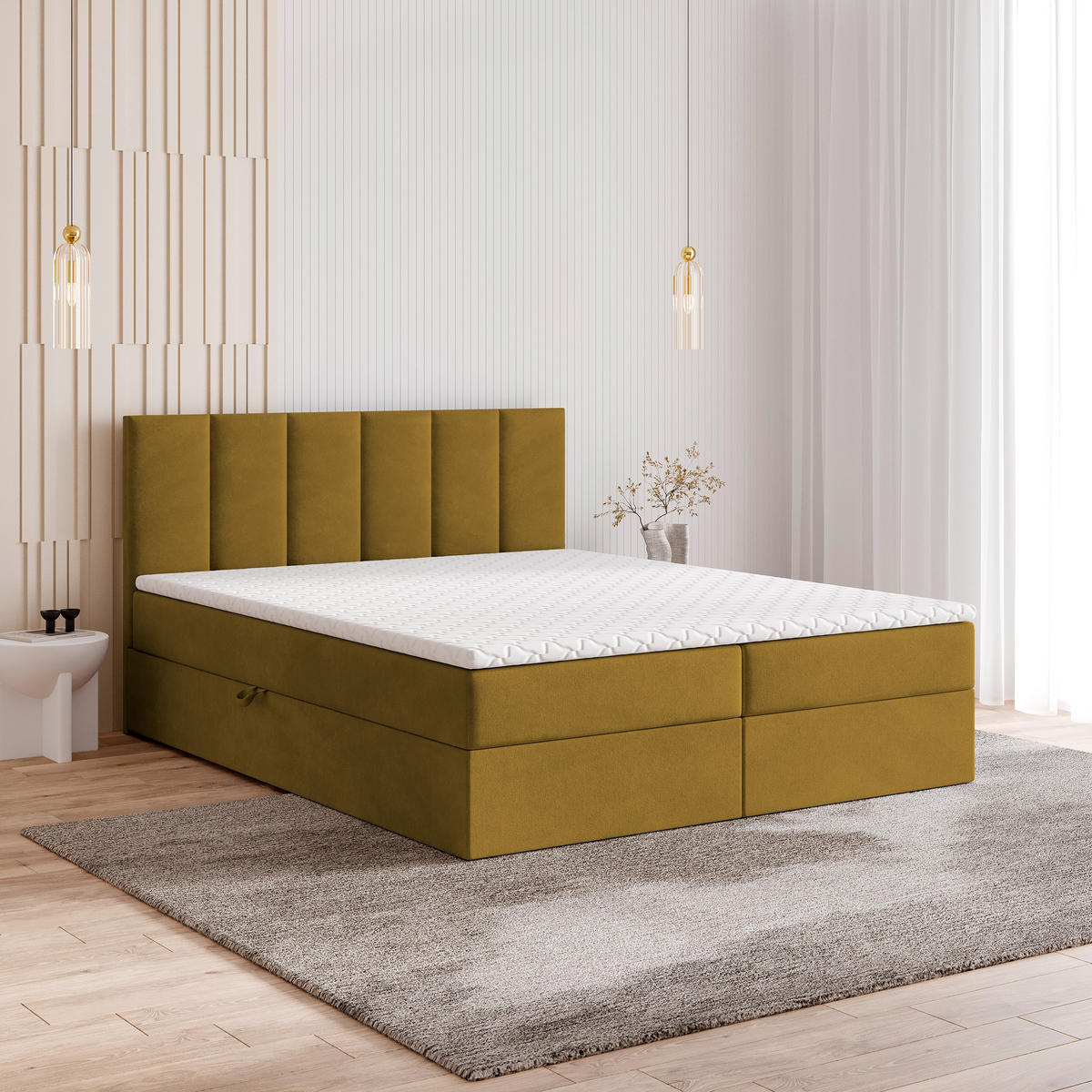 BOXBETT MERIL 140x200 cm mit Matratze und Topper - Gelb - Gelb, Holz (140/200cm) - MASSENO
