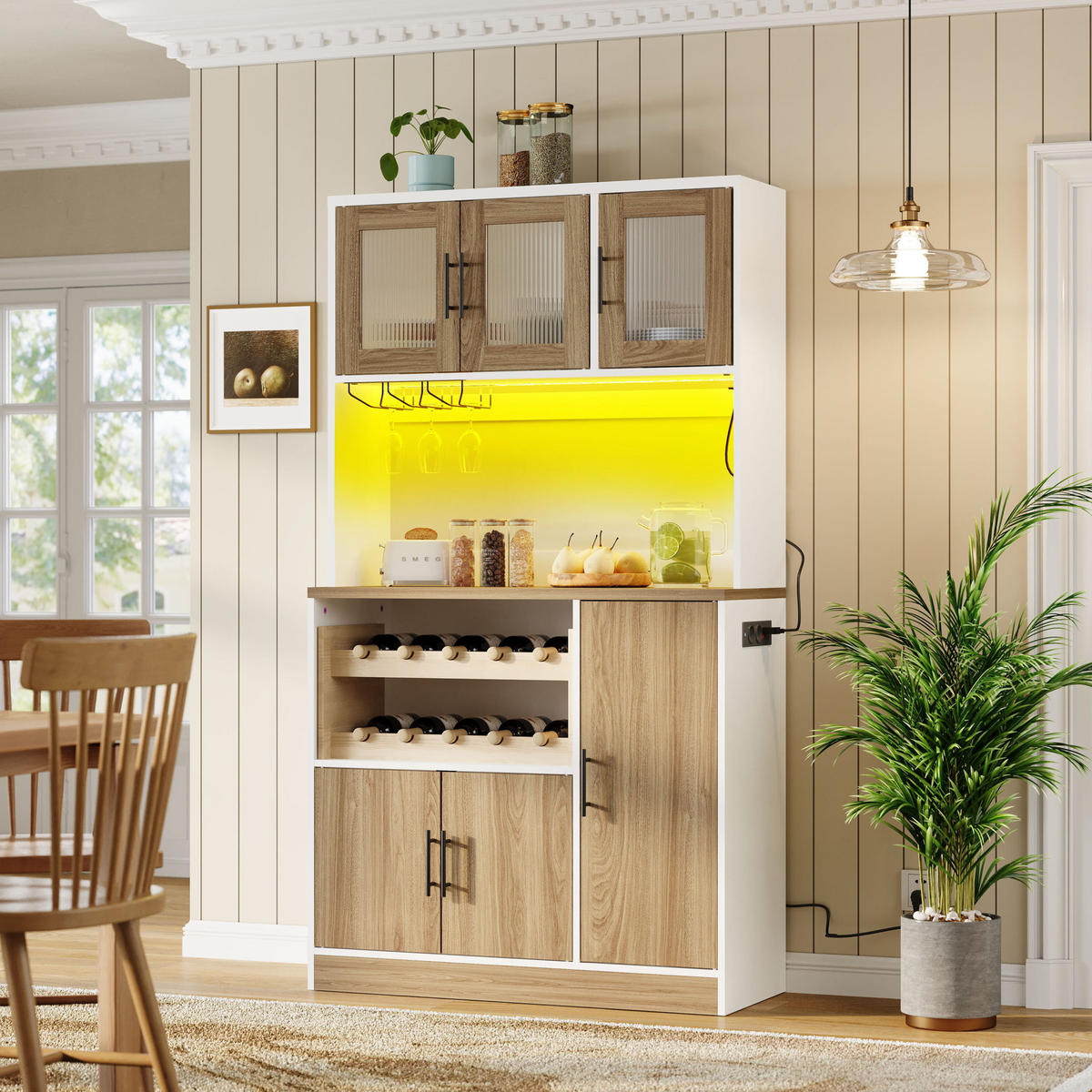 BUFFET 100/40/180 cm weiß/eichefarben aus MDF mit LED - Weiß, Holzwerkstoff (100/180/40cm) - OKWISH
