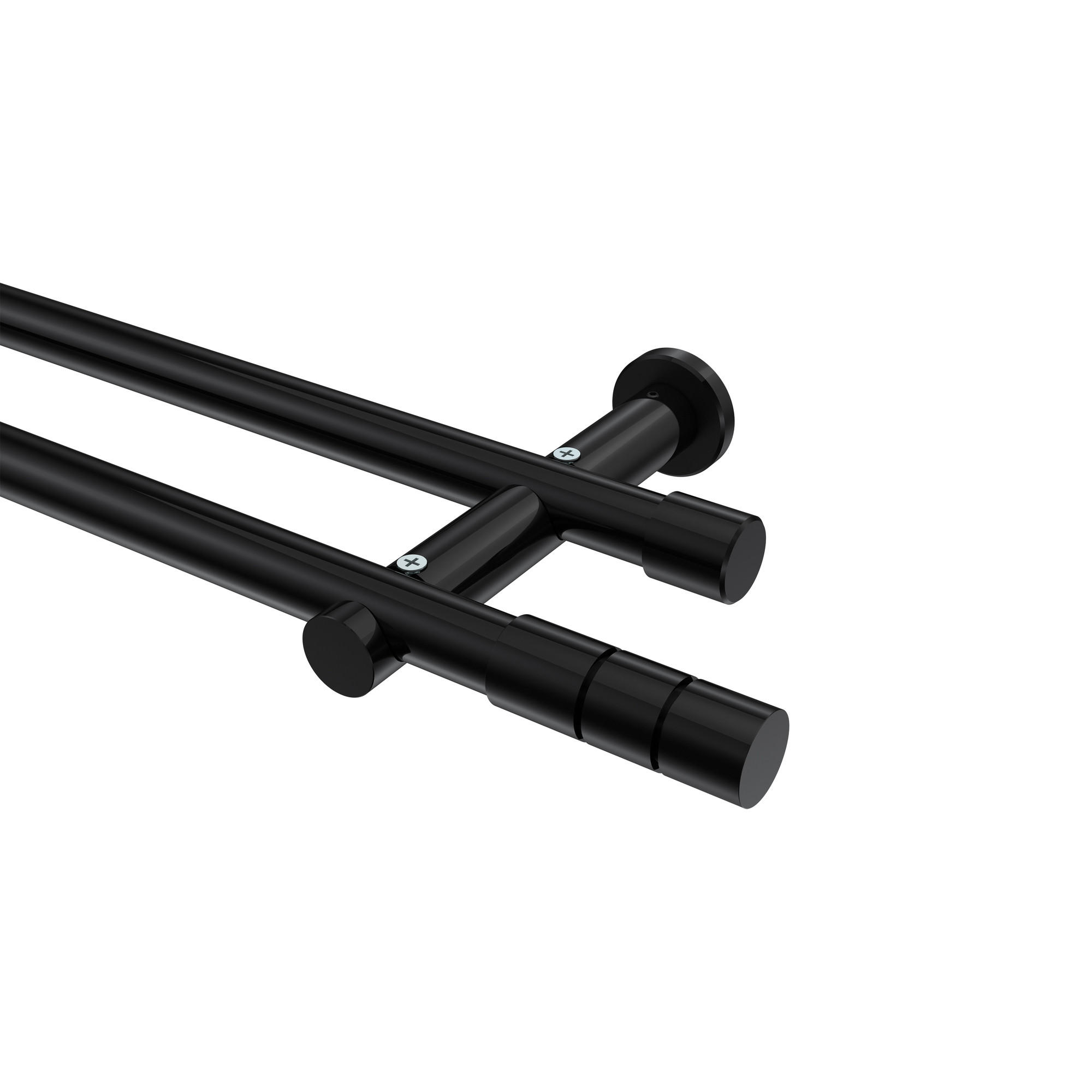 GARDINENSTANGEN-SET Platon Elanto 200 cm, 2-läufig (ohne Ringe), 20 mm Ø Schwarz - Schwarz, Metall (200cm) - INTERDECO