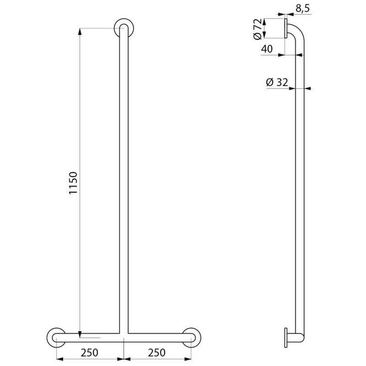HANDLAUF Basic T-Form Ø32 1.150x500 mm pulverbeschichtet weiß - Weiß, Metall (14/8.5/118cm) - Delabie