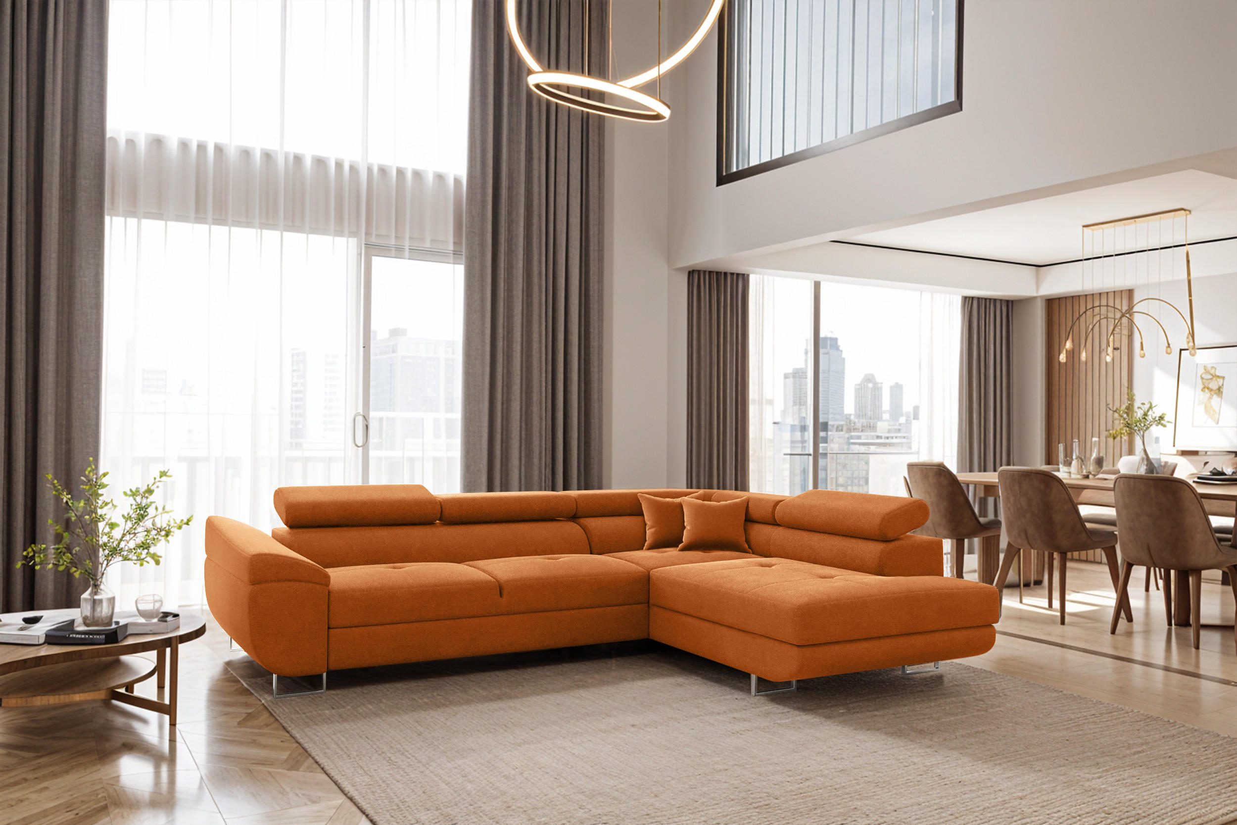ECKSOFA FALIO L-Form Mit Schlaffunktion Im Modernen Stil Für Das Wohn Und Schlafzimmer Orange Rechts - Orange, Holz/Textil (275/202cm) - Kaiser Möbel