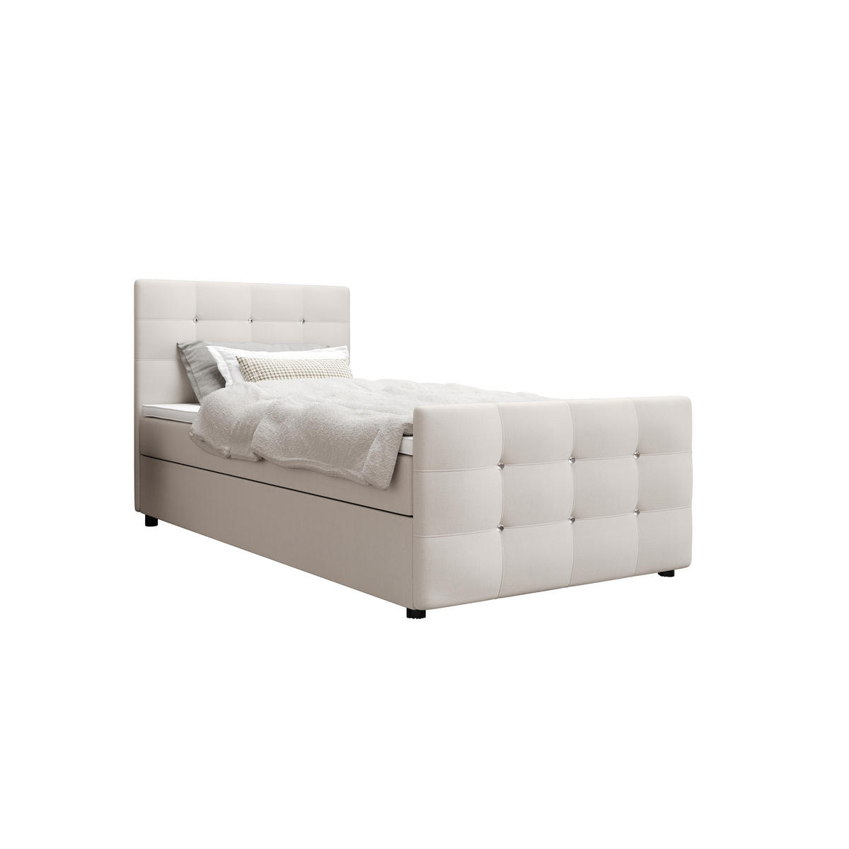 BOXBETT KLEO mini 120x200, mit Matratze H3 und Topper, Cosmic 10 - Beige, Holz/Kunststoff (120/200cm) - Bedante