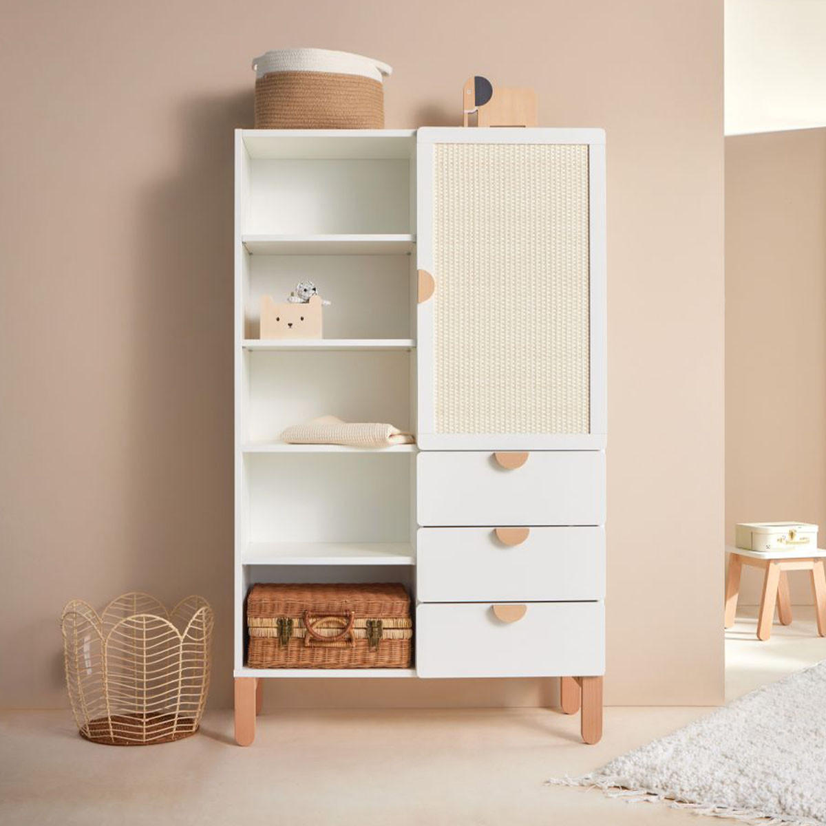 KNIHOVNA Laurie Bílá a dřevo - bílá, kompozitní dřevo (90/150/32.5cm) - Petits-meubles