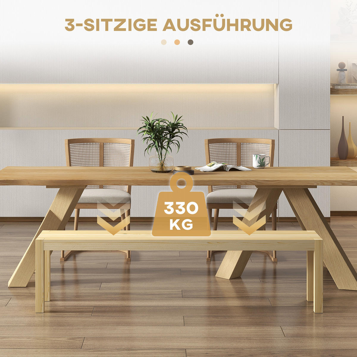 175CM Sitzbank 3-Sitzer Holzbank Essbank im Landhaus-Stil, Küchenbank für Küche - Naturfarben, Holz (33/45/175cm) - HOMCOM