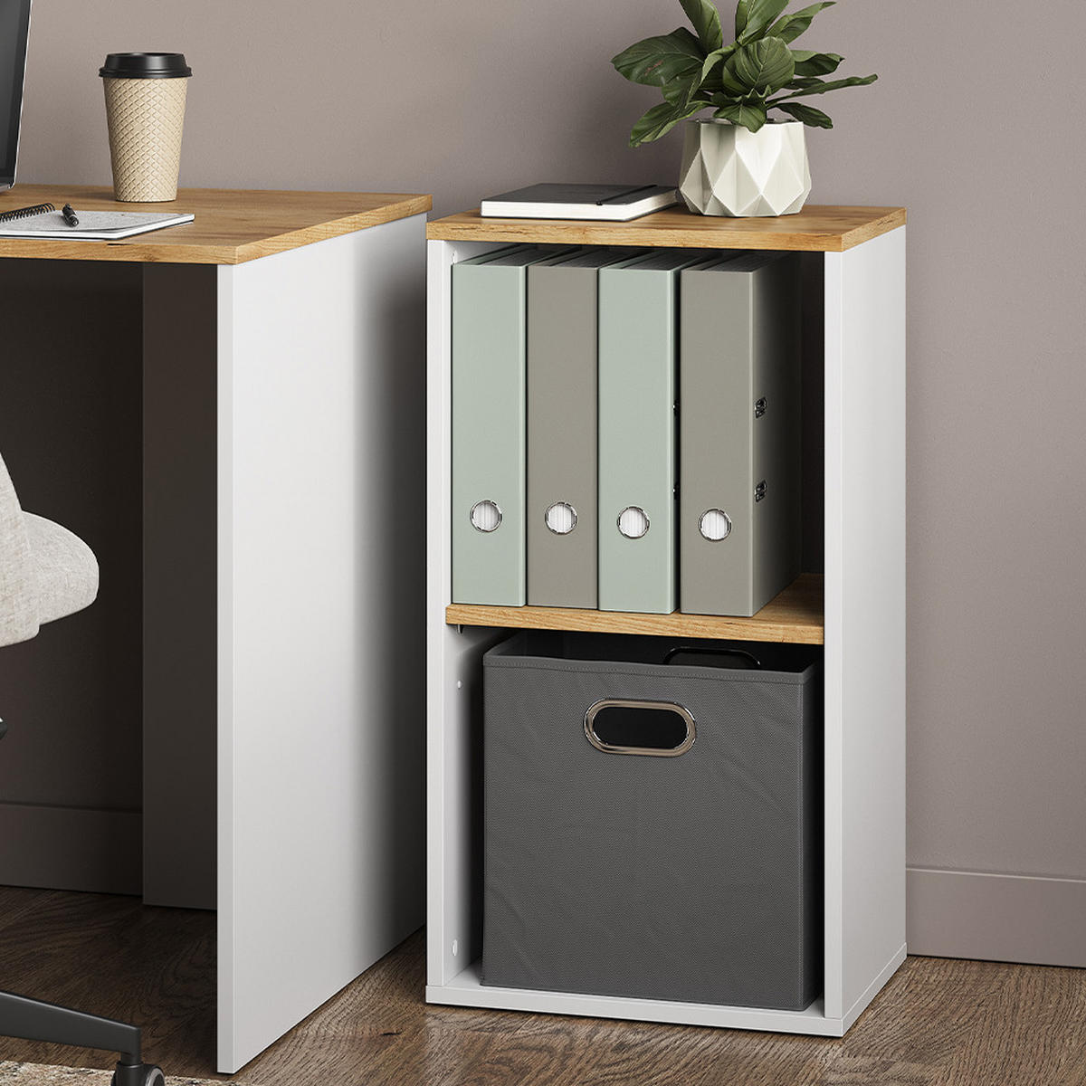 BÜCHERREGAL Tomy Weiß/Goldkraft Eiche 40 x 74 cm mit 2 offenen Fächern - Honigeiche/Weiß, Holzwerkstoff (40/74/30cm) - Vicco