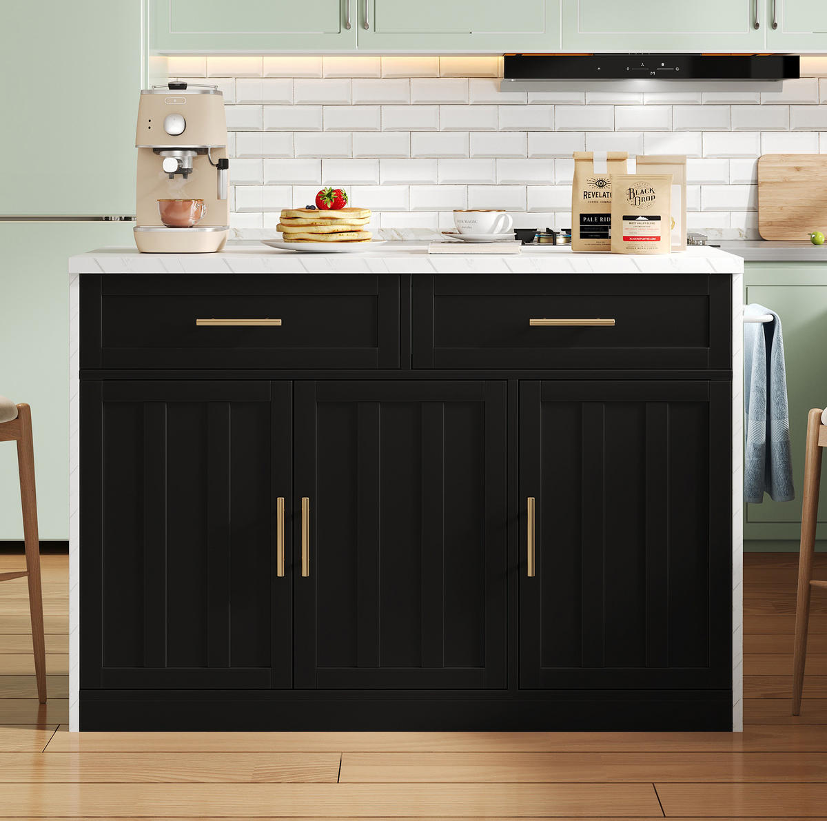 KÜCHENINSEL mit Barbereich 120 x 60 x 91 cm Schwarz - Schwarz, Holz (60/91/120cm) - Beauniv