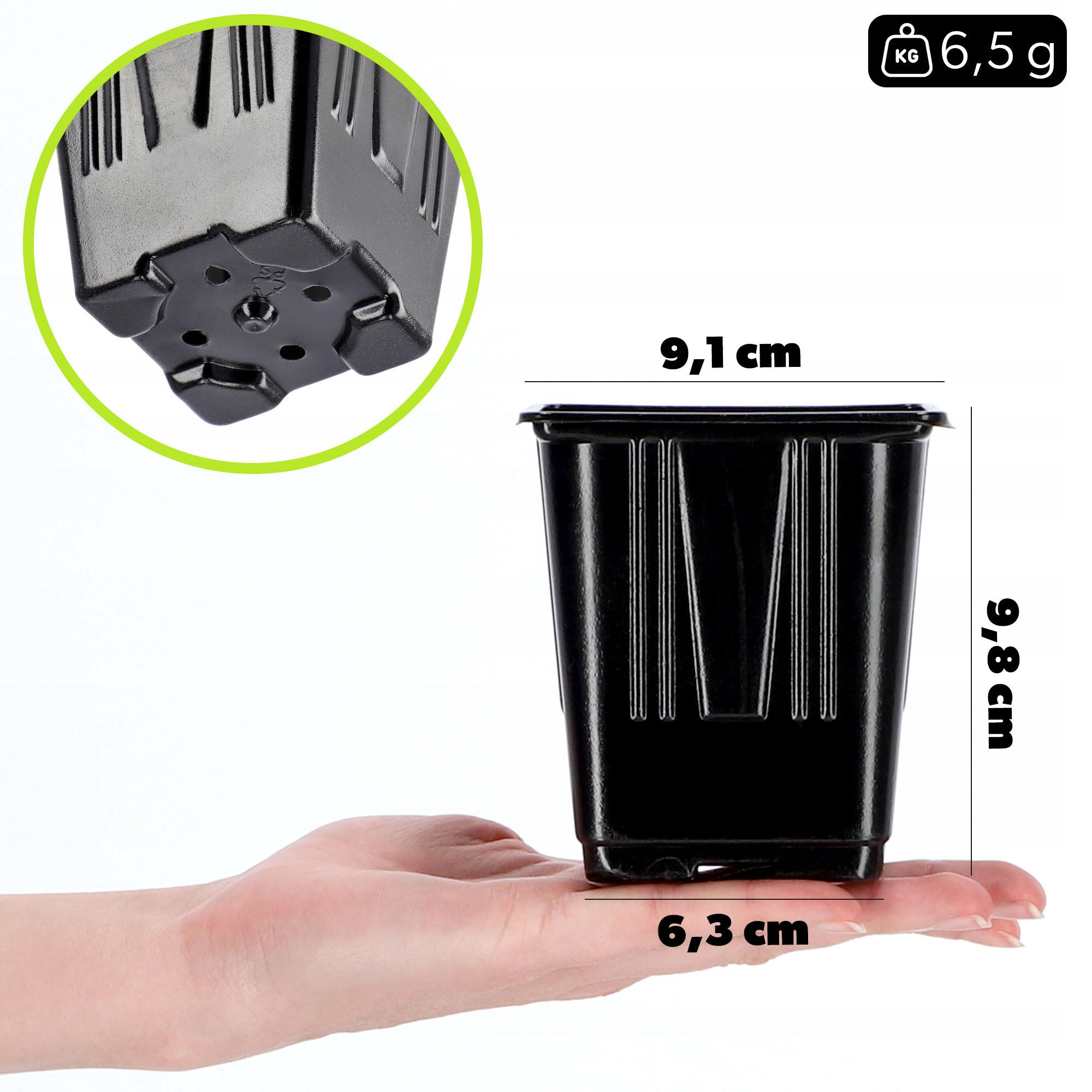 SAMENTOPF, quadratisch, 9 cm, 9 Stück - Schwarz, Kunststoff - KADAX
