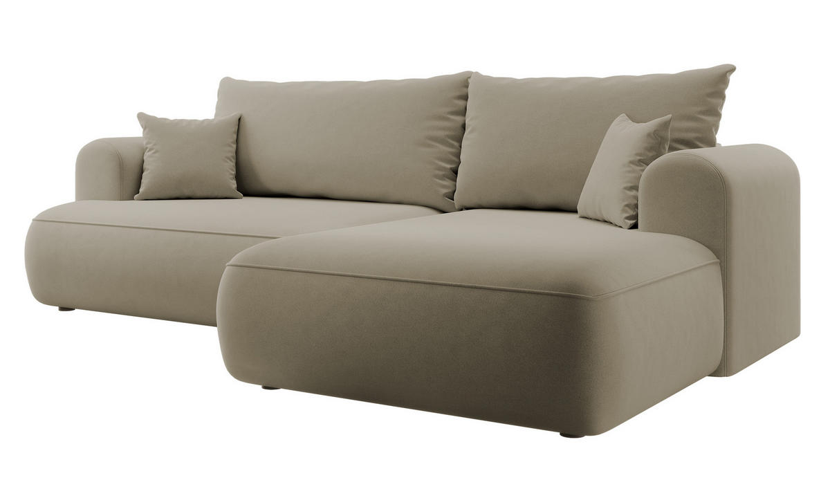 ECKSOFA Ovo Beige Velours - Beige/Schwarz, Kunststoff/Textil (260/165cm) - Selsey