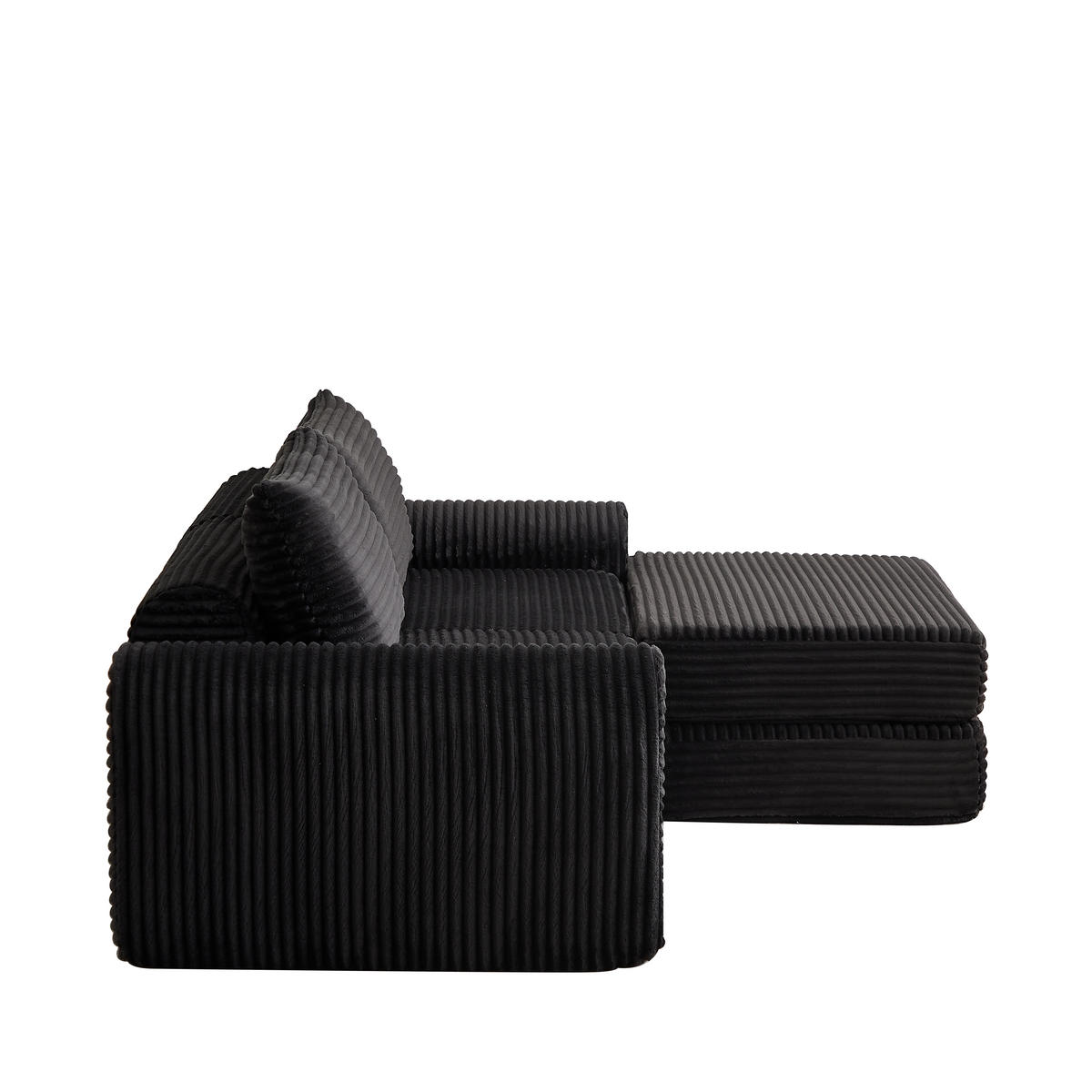 SCHLAFSOFA 2-in-1 aus Cord mit 2 Kissen und Hocker - Schwarz, Textil (243/53/194cm)