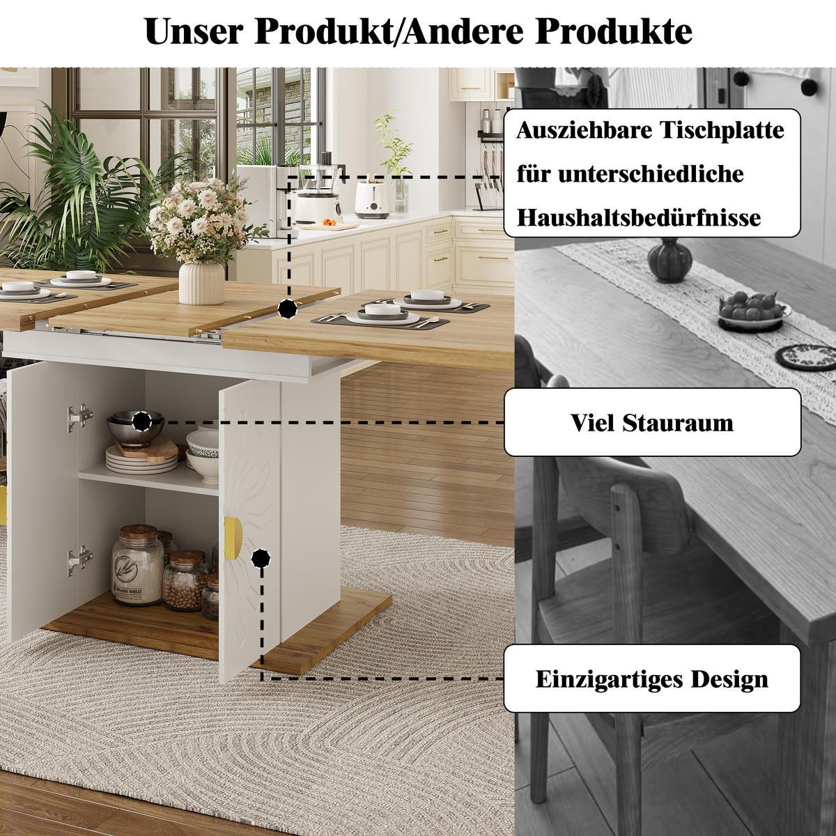 AUSZIEHTISCH 110/70/76 cm Weiß mit Stauraum MDF Tisch mit Sonnen-Relief - Weiß, Holzwerkstoff (110/70/76.5cm) - OKWISH