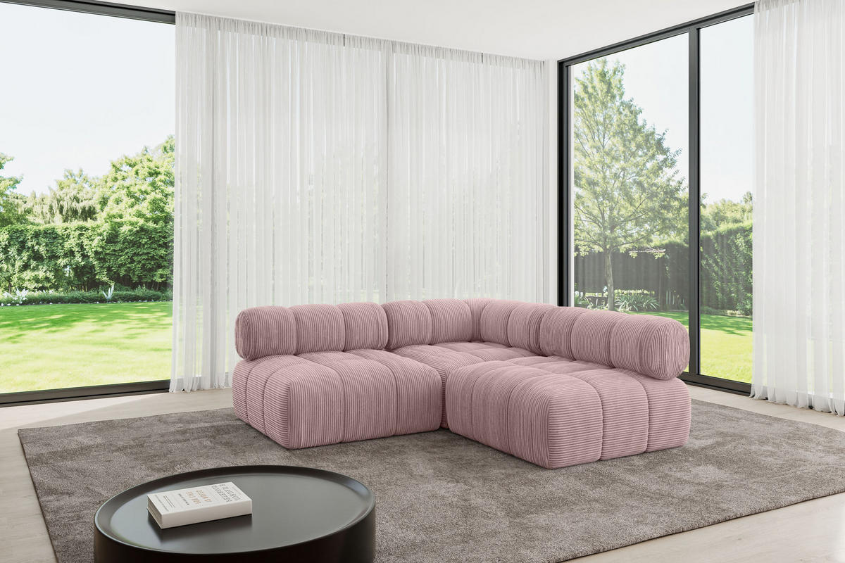 ECKSOFA modulares Sofa Samaro-L1 - 190x190x70 cm Rosa Cord - Rosa, Holzwerkstoff/Textil (190/190cm) - ALTDECOR