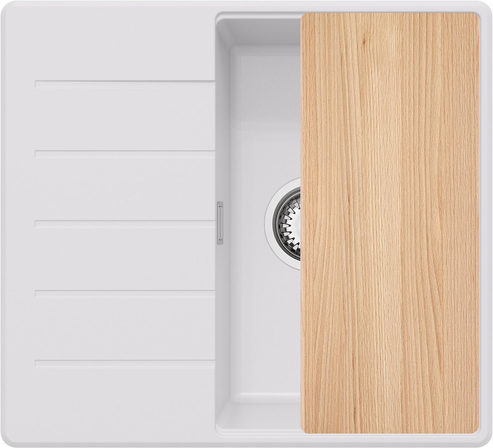 SPÜLBECKEN Kopenhagen, 2-er set Weiß 55/50 cm 1 Becken + Ablauf-Set + Schneidebrett ab 40er Unterschrank - Chromfarben/Beige, Kunststoff (55/20/50cm) - Primagran