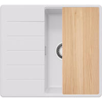 SPÜLBECKEN Kopenhagen, 2-er set Weiß 55/50 cm 1 Becken + Ablauf-Set + Schneidebrett ab 40er Unterschrank - Chromfarben/Beige, Kunststoff (55/20/50cm) - Primagran