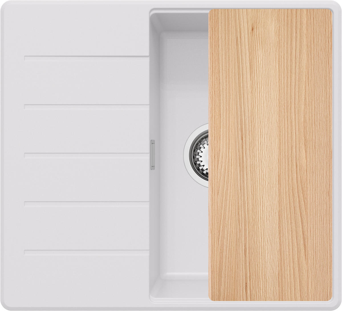 SPÜLBECKEN Kopenhagen, 2-er set Weiß 55/50 cm 1 Becken + Ablauf-Set + Schneidebrett ab 40er Unterschrank - Chromfarben/Beige, Kunststoff (55/20/50cm) - Primagran