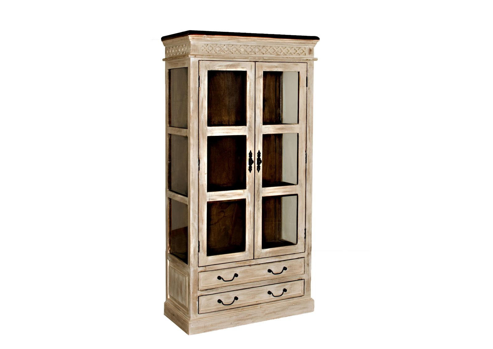 VITRINE Mango / Akazie 90x45x180 weiß gewachst CASTLE-ANTIK #71 - Weiß, Holz (90/180/45cm) - Massivmoebel24