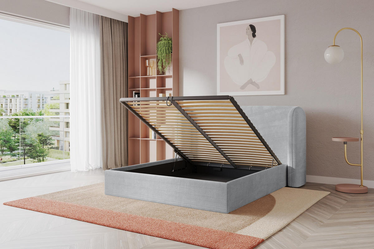 POLSTERBETT mit Bettkasten und Lattenrost, Boxbett ohne Matratze - ESTI 160x200 Grau - Alufarben, Holzwerkstoff/Textil (160/200cm) - ALTDECOR