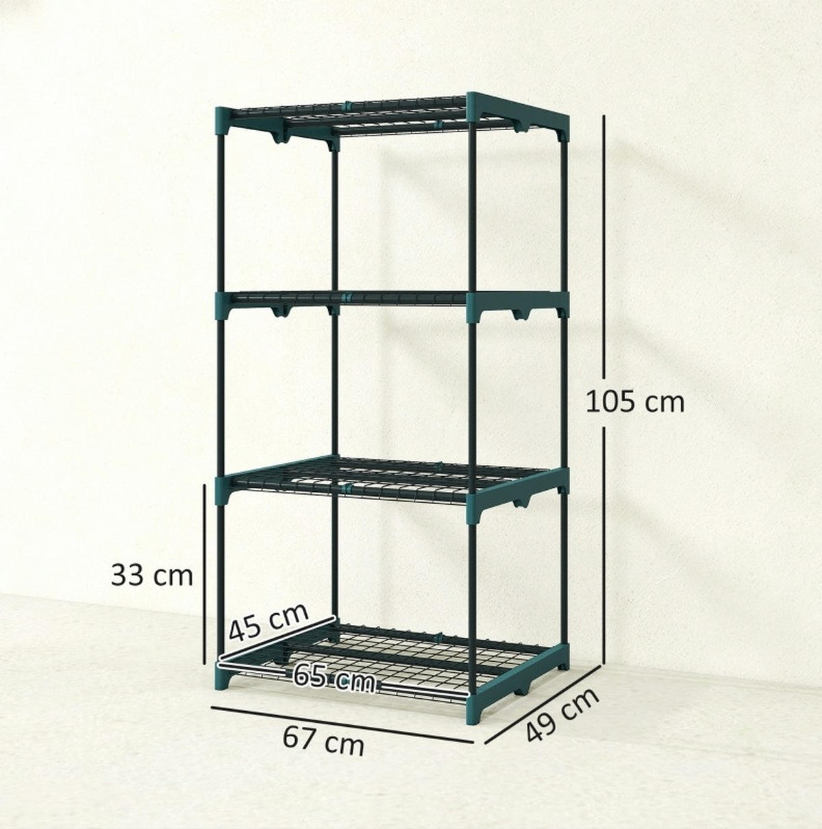 STANDREGAL aus Stahl 67x49x105 cm Dunkelgrün mit 4 Ebenen, platzsparendem Vertikaldesign und rostbeständiger Oberfläche - Dunkelgrün, Kunststoff (67/105/49cm) - Modfu