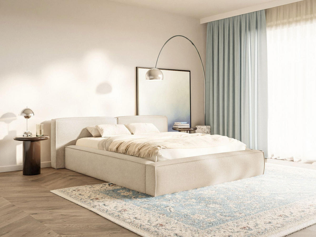 POLSTERBETT Tilves Low Hellbeige 200x200 cm - Ecru/Schwarz, Kunststoff/Textil (200/200cm) - Selsey