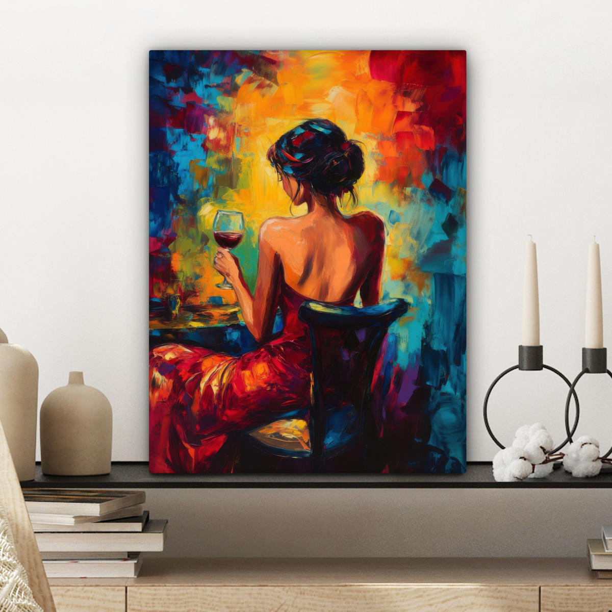 OBRAZ NA PLÁTNĚ Víno - Žena - Atmosférické - Barevné 30x40 cm - bordeaux, textil (30/40cm) - MuchoWow