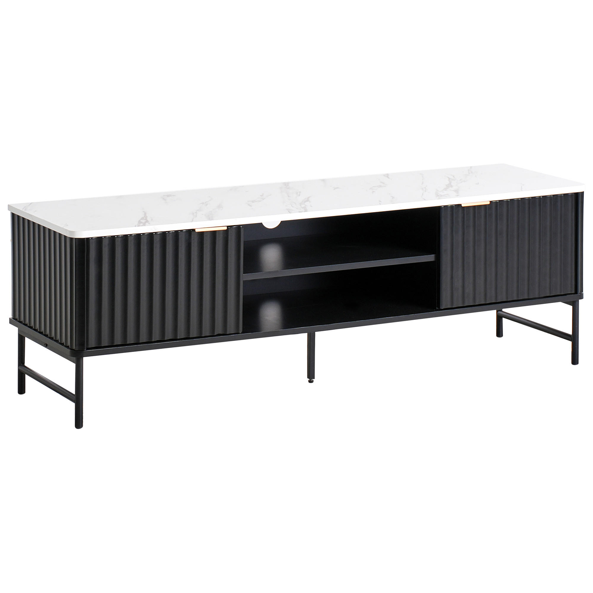 TV-MÖBEL Marmor Optik/Schwarz Glastonbury - Schwarz/Weiß, Holzwerkstoff (140/46/40cm) - Beliani