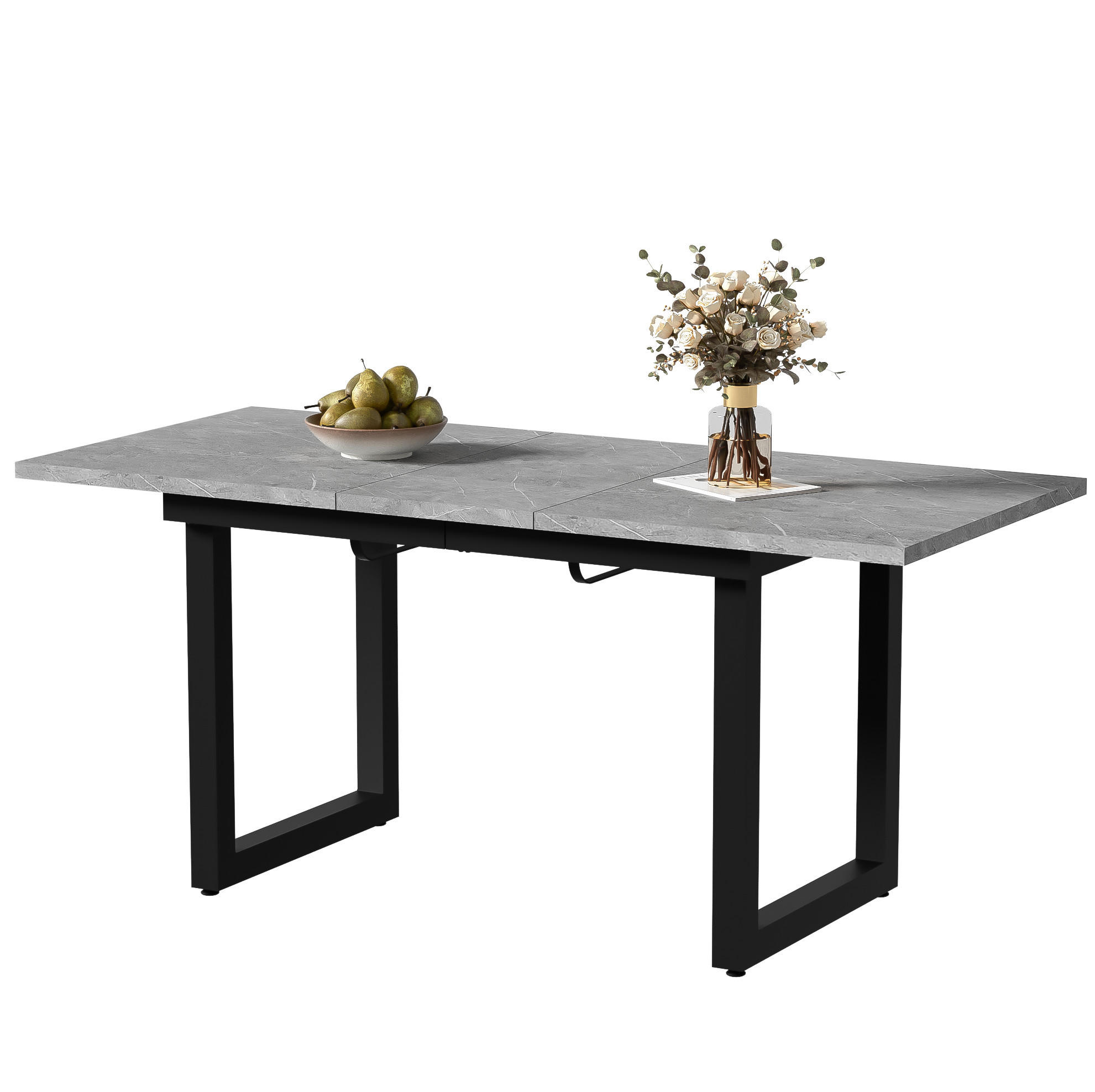 JÍDELNÍ STŮL šedý a černý, moderní jednoduchý design, železná konstrukce, do jídelny, 140×80×75 cm - šedá/černá, kov/kompozitní dřevo (80/180/75cm) - STILVORA