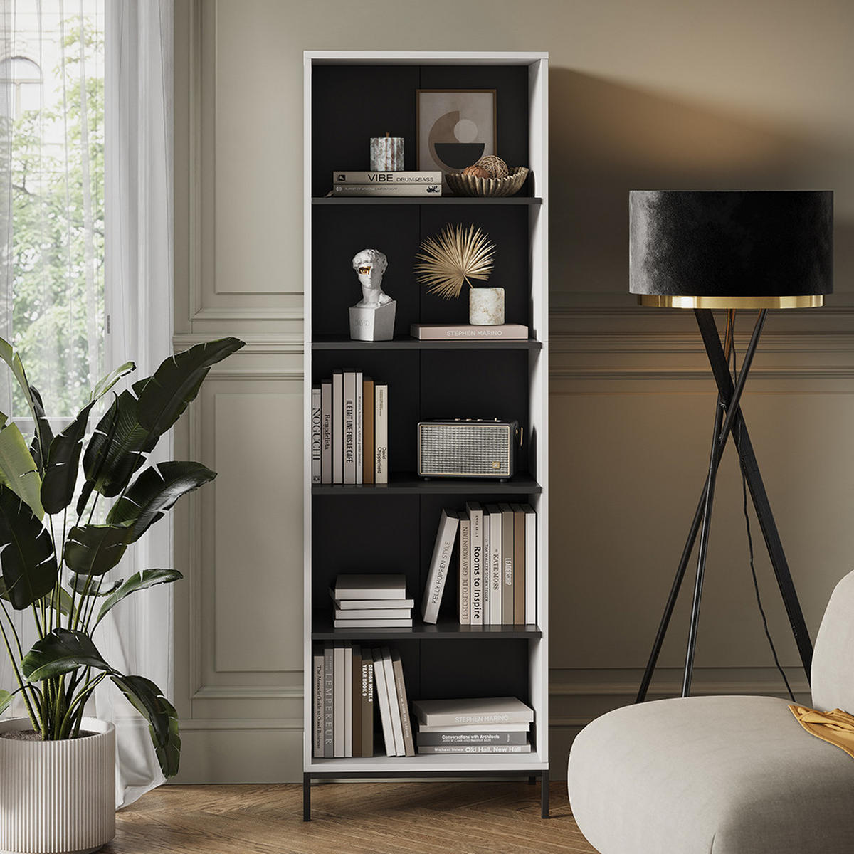 BÜCHERREGAL Eliza Weiß 60 x 180 cm mit 5 Fächern - Weiß, Holzwerkstoff (60/180/40cm) - Vicco