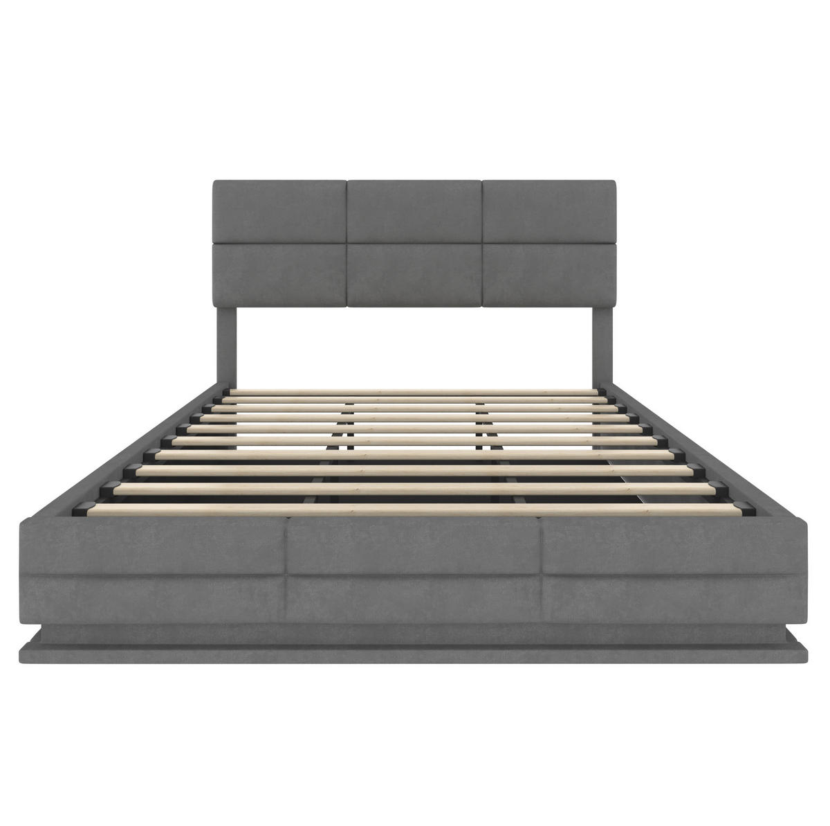 BETT mit Stauraum 180x200 cm Samt Grau mit LED und USB - Dunkelgrau, Metall (180/200cm) - Meubliv