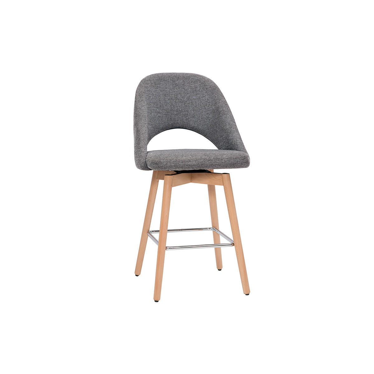 BARHOCKER Skandinavisch Grauer Stoff Samteffekt Massiv Hevea H65 cm 2er-Set COSETTE - Grau, Textil (53/99/51cm) - Miliboo