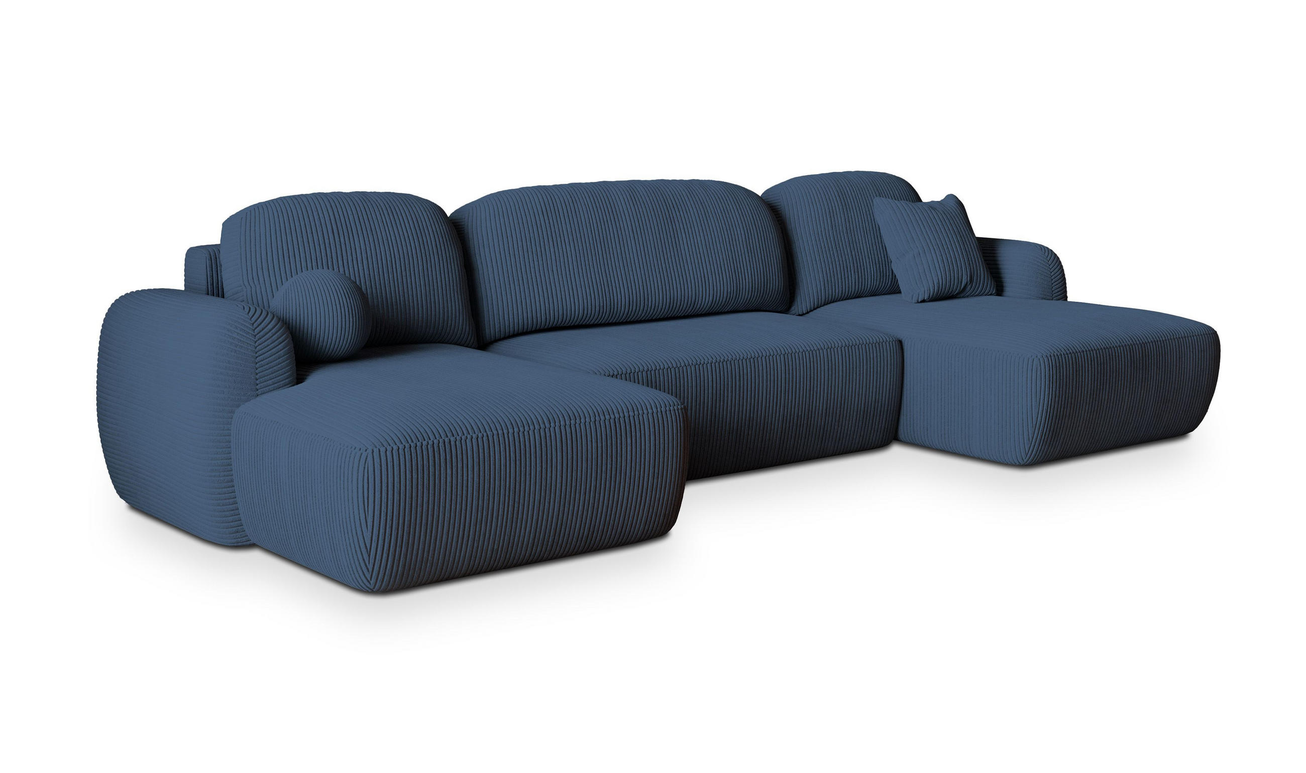 WOHNLANDSCHAFT SAVONA P Blau Kordstoff mit Schlaffunktion - Blau, Holz (350/90/148cm) - MASSENO