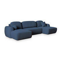 WOHNLANDSCHAFT SAVONA P Blau Kordstoff mit Schlaffunktion - Blau, Holz (350/90/148cm) - MASSENO