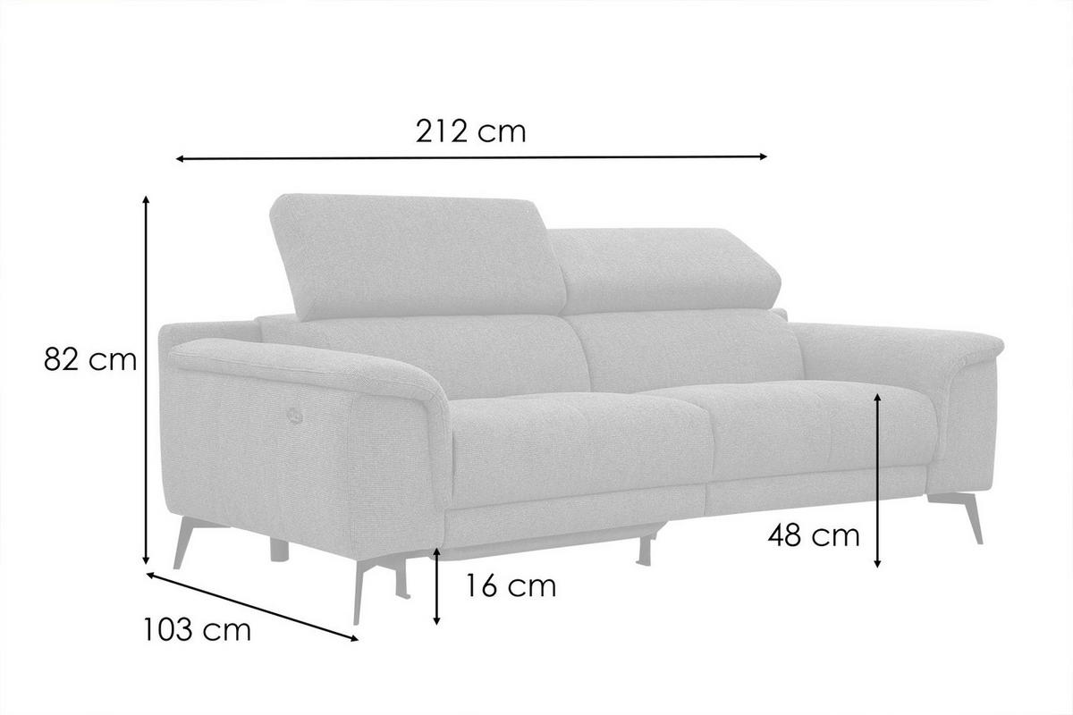 RELAXSOFA FIERO 3-Sitzer mit 1 Relaxfunktion, hellgrau - Hellgrau/Schwarz, Holzwerkstoff/Textil (212/82/103cm) - Courtois Laville